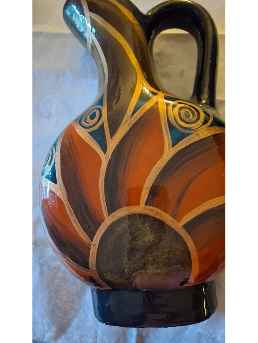 Vintage Hand-Painted Ceramic Pitcher with Bold Floral Design